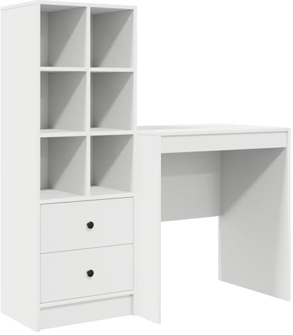 vidaXL Schreibtisch mit Stauraum Weiß Holzwerkstoff Kompaktes Design für Heimbüro Arbeiten Studieren MDF Moderner Computerarbeitsplatz