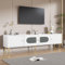 Merax Mueble bajo para TV de 170 cm, 4 estantes, moderno mueble de TV con puerta de cristal mate, elegante mueble de alta fidelidad para salón, dormitorio, mueble multimedia, muebles de salón, color