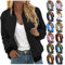 EMATOP Bomberjacke Damen Casual Langarm College Jacke Leichte Elegant Fliegerjacke Einfarbig Bequem Pilotenjacke Zip Up Übergangsjacke mit Taschen Sportjacke Locker Lässig Bikerjacke Outwear