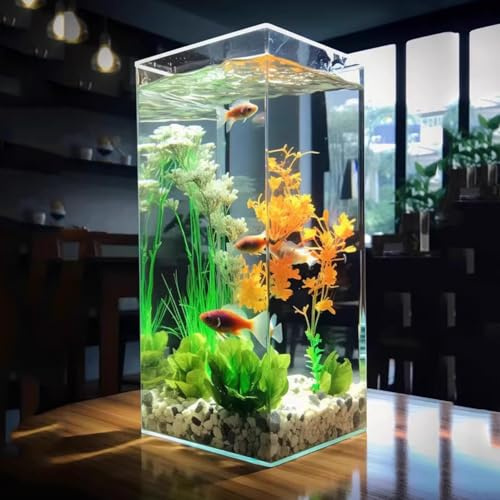 PA-DABAOO Acryl-Aquarium, Transparente, Randlose Aquarien, Verschiedene Größenoptionen, Modernes, Kompaktes Aquarium Zur Ausstellung, 360°-Ausstellung, DIY-Dekoration,XL