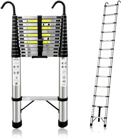 5,1-Meter Teleskopleiter mit verstärkten Haken, extra hoher Anti-Schwenk-Erweiterungseil, 150 kg, anti-Verkrampfungs-Schnellzusammenklappbarer Leiter für Gebäude mit 2–3 Stockwerken