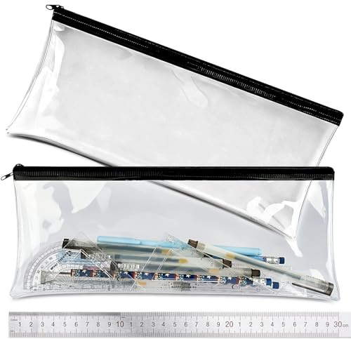 elzle Federmäppchen Durchsichtiges für Prüfungen, 2 Stück 30 cm | Transparentes Stifteetui, wasserdichtes PVC-Federmäppchen, vielseitige Aufbewahrungstasche für Schreibwaren, Toilettenartikel