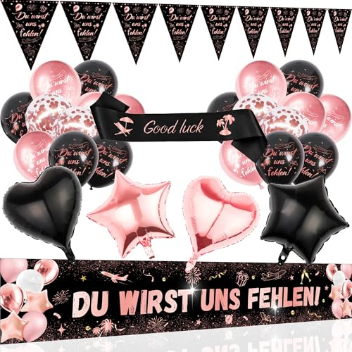 Rente Deko Abschied Kollege Frauen - 27 StüCk Roségold und Schwarz Endlich Rentnerin Set Ruhestand Du Wirst Uns Fehlen Banner Girlande SchäRpe Luftballons FüR Frau Party Dekoration Abschiedsfeier
