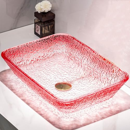 ZYCDP Aufsatzwaschbecken Glas Waschbecken Rechteckig 460 X 330 X 110 mm Ohne Hahnloch Kristallrot