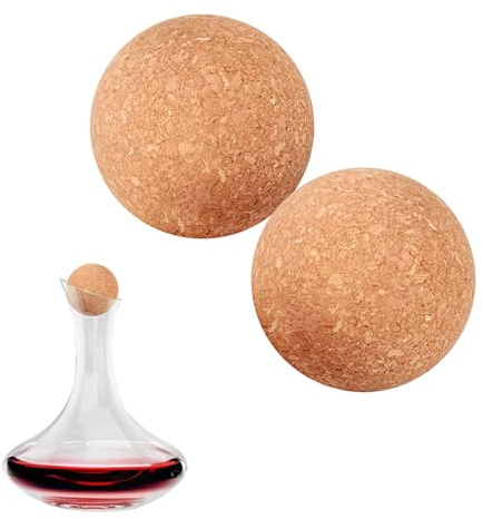 Gkhlg 2 Pack Wine Cork Balls Wooden Cork Ball Stoppers for Wine Decanter Durable Glass Decanter Corks Dust-Proof Splash-Proof for Home Gatherings Restaurants Cocktail Parties Wine Lovers