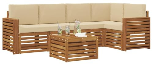 vidaXL Sofagarnituren 6 pcs Natur und Beige Massivholz Akazie, Moderner Outdoor-Sofa, strapazierfähiges Möbel für Garten, Bequeme Lounge-Sitzgruppe für die Terrasse