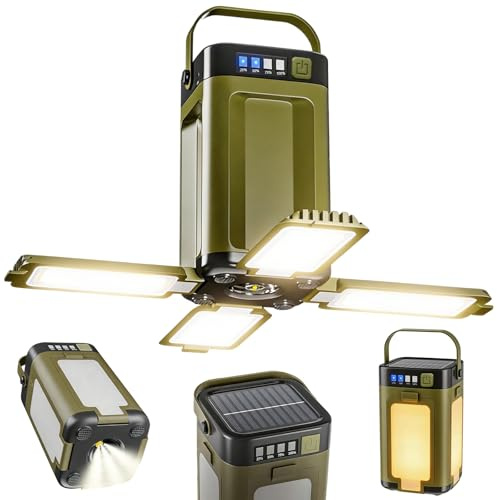 Lámpara Camping, Linterna Solar Camping Pilas, Plegable Lámpara de Camping LED, Impermeable Luz para Tienda con 6 Modos de Iluminación, para Exteriores Jardín y de Emergencia
