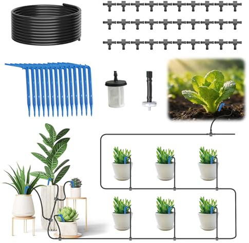 PChero Drip Irrigation System Kit, Garden Watering System with 10M Hose | 10 Drippers Distribution Tubing & Accessories, Auto Watering System, Water Saving, for Garden Greenhouse Plants Patio Lawn