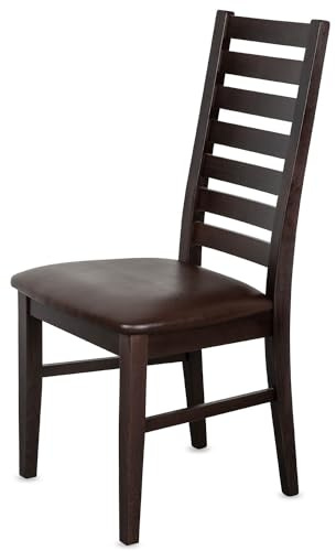 Esszimmerstühle 4er Set Hochlehner Massivholz Buche, Wenge-Braun CH02 | Bis 150 kg belastbar, fertig montiert, Rücken & Sitz gepolstert, Kunstleder, klassisches Design, Buche, Küchenstühle