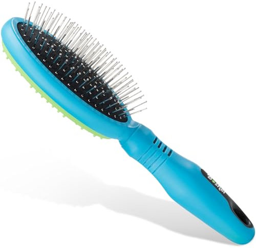 BOSHEL 2-in-1 Dog Hair Brush & Rubber Pet Hair Remover - Ergonomic Pin Brush for Detangling and Removing Excess Undercoat Fur, Ideal for Dog Grooming and Cleaning Hair from Clothes and Carpets