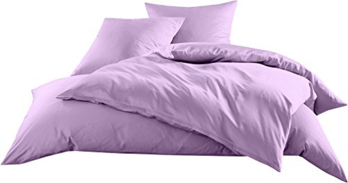Bettwaesche-mit-Stil Mako-Satin Baumwollsatin Bettwäsche Uni einfarbig zum Kombinieren (Kissenbezug 80 cm x 80 cm, Flieder) viele Farben & Größen