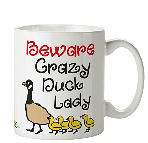Kruzroyal Funny Duck Lady Mug, Beware Crazy Duck Lady Design, Novelty Gift for Bird Lover, Mum or Friend, White Ceramic Coffee Cup, 11 oz DZ147