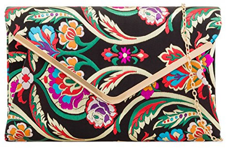 LeahWard Women's Satin Floral Clutch Bags Party Wedding Evening Handbag 158 (2211 Black)
