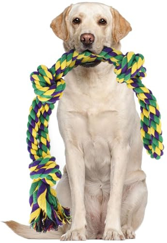 RIO Direct Hundespielzeug Seil für große Hunde, 70cm/27,56inch, XL Tau/Hundeseil Spielzeug mit 3 Knoten/Ball,Weihnachtsspielzeug für mittelgroße und große Hunde,zum Beißen, Tauziehen, Zähneputzen