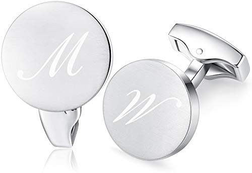 Honey Bear Briefe Initialen Buchstabe manschettenknöpfe Herren Edelstahl Hochzeit Cufflinks Manschettenknopf Gebürstetes Silber (M)