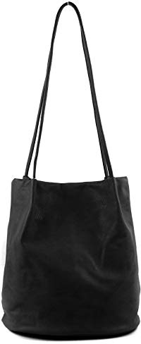 AOSSTA Borsa tote da donna, alla moda, di medie dimensioni, tinta unita, morbida, in finta pelle, borsa a tracolla, borsa a secchiello, Nero , Medium