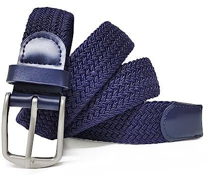 Gloop Unisex Elastischer Ledergürtel Geflochtener Stretchgürtel Dehnbarer Stoff Leder Gürtel für Damen und Herren, 18730a5 Blau, Gesamtlänge ohne schnalle 90 CM