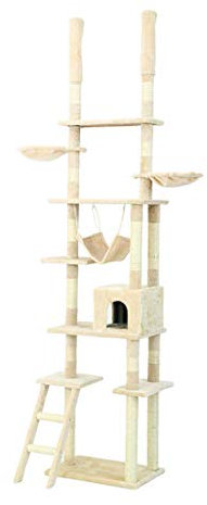 RONGJJ Katzenbaum mit Kratzbaum, Kletterbaum für Katzen, 240-260 cm hoch, mit Höhle und Liegeflächen, Natürlich Sisal, Beige