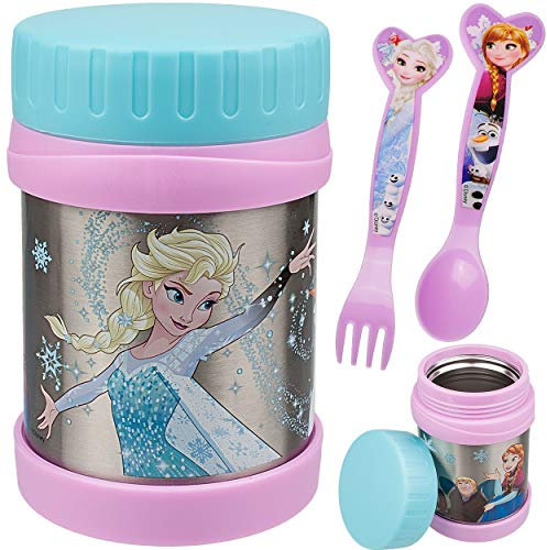 alles-meine.de GmbH 3 TLG. Set: Edelstahl - Thermo Warmhaltebox + Kinderbesteck - Wärme + Kälte - für Nahrung + Getränke - die Eiskönigin - Frozen - BPA frei - auslaufsicher - ..