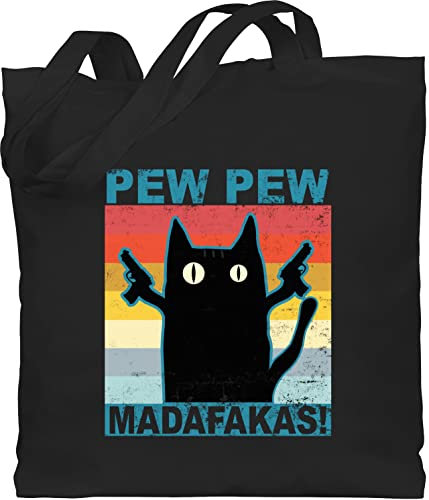 Baumwolltasche - Sprüche Statement - Pew Pew Madafakas pewpewpew - Unisize - Schwarz - katzentasche lustig mit aufschrift cat beutel statements cats jutebeutel sprüchen miau lange henkel spruch