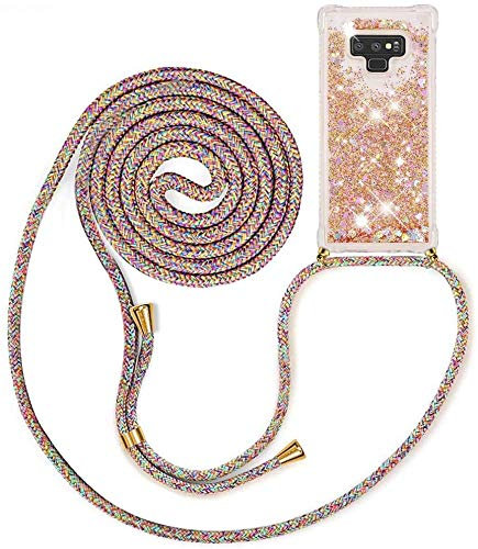 Wishcover kompatibel mit für Samsung Galaxy Note 9 Hülle,Glitzer Hülle Flüssig Bewegende Treibsand Transparent Handyhülle - Silikonhülle, Hülle mit Band, Stylische Kette mit Hülle für Samsung Note 9