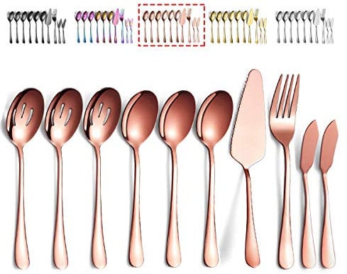 Kyraton Juego de Cubiertos 10 Piezas, cucharas para servir, cucharas ranuradas, tenedor para servir, servidor para pasteles