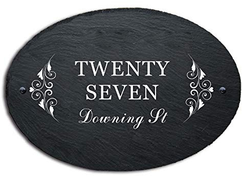 Personalised Door Number Signs House Number Plaques Natural Slate House Numbers Custom Door Sign for Housewarming Gate Door House New Home With UV Printed (27x19cm Oval)