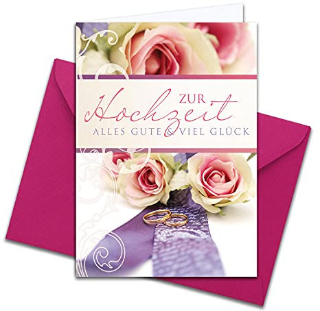 NEUSER PAPIER XXL Glückwunschkarte zur Hochzeit, DIN A4 - große Hochzeitskarte - 1 Stück - Set mit großem Umschlag DIN C4 - Rosen-Motiv