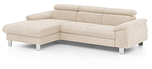 Mivano Ecksofa Micky mit Recamiere / Eckcouch mit Bettfunktion, Bettkasten und Kopfteilverstellung / 244 x 72 x 166 / Mikrofaser, Beige