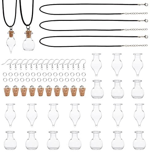 SUNNYCLUE 2 Styles 20 Set Mini Glass Bottle Wish Earrings Making Kit Waxed Cotton Cord & Earring Hooks Teardrop Round Clear Globe Charms Pendants for DIY Earring Necklace Jewellery Making Kits