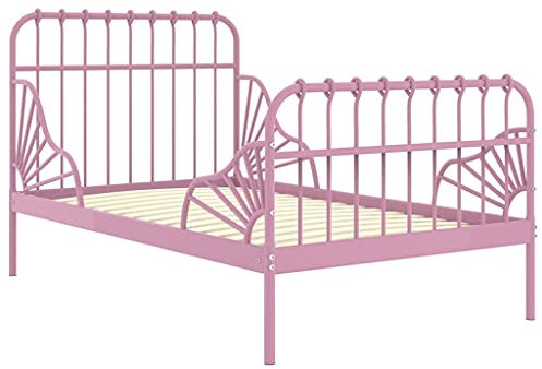 vidaXL Ausziehbett Einzelbett Tagesbett Metallbett Bett Bettrahmen Bettgestell Schlafzimmerbett Schlafzimmermöbel Rosa Metall 80x130/200cm