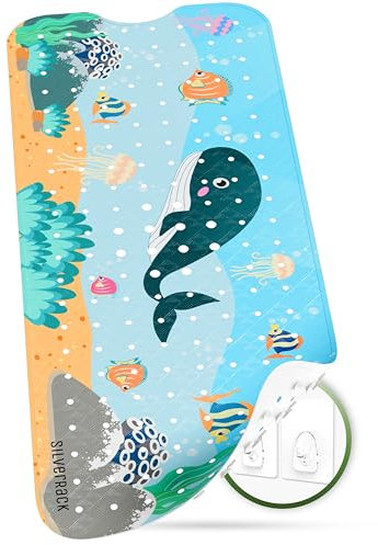 SilverRack Kinder Badewannenmatte 100x40 cm (Wal Motiv) - Antirutschmatte Badewanne BPA frei für Kinder und Babys - Duschmatte schimmelresistent & maschinenwaschbar - Badematte rutschfest