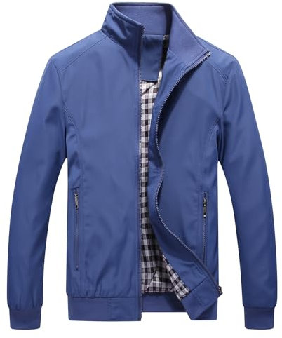 KUDORO Blouson Homme Léger pour Printemps Été Zippée Veste d'Extérieur Casual Bomber de Couleur Uni Veste Coupe-Vent à Col Montant Jacket Homme de l'Aviateur Thin Classique Décontracté(Bleu,M)