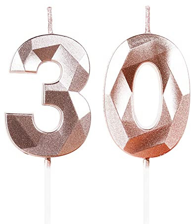 Yiran Geburtstagskerzen 30, 5cm Roségold - Kerzen für Geburtstag und Tortendeko