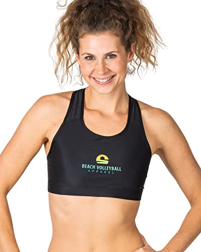 Beach Volleyball Apparel Sport BH Damen zum Baden | Sports Top Oberteil Bra Bikini | Frauen Sportbh Bustier ohne Bügel für Beachvolleyball Yoga Fitness Running (L, Black)