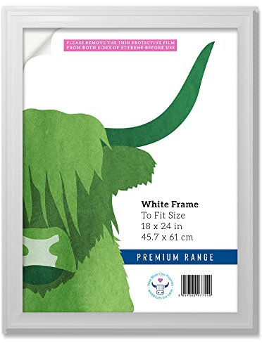 Wee Blue Coo White Blank Stylish Premium Wooden Picture Frame. 18x24 inch. For Print Poster Artwork Photo 45.7 x 61cm. Perspex Safety 'Glass'. Classic Home décor, Elegant Interior Wall art hanging.
