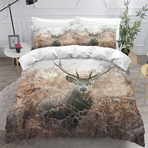 TiaoTian Bettbezug Hirsch Wald 3D-Motiv, hypoallergen, Bettbezug aus Mikrofaser, Bettwäsche mit Reißverschluss, Tiere, Natur, Kinder, Bettwäsche 140 x 200 cm