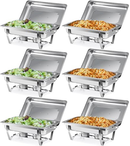 Wilprep Lot de 6 Chafing Dish 9L INOX Buffet Chauffant Chauffe-Plat en Acier Inoxydable Rectangulaire pour Buffet Restaurant Pique Nique (Lot de 6-1×GN1/1)