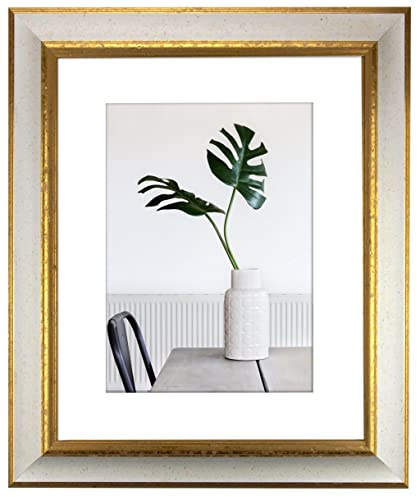 myposterframe Bilderrahmen Echtholz 20 x 20 cm Dysnomia – Edler Barockrahmen für Bilder, Photos & Gemälde – Hoch- & Querformat möglich – Weiß Gold