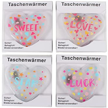 4 Handwärmer in Herzen Form | Wiederverwendbare Taschenwärmer mit Metallplättchen | Hand-/ Taschenwärmer für warme Hände für Kinder und für Erwachsene