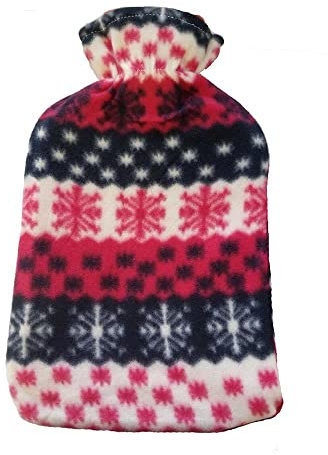 Hot Water Bottle Soft Fleece Cover Red and Blue Nordic Large