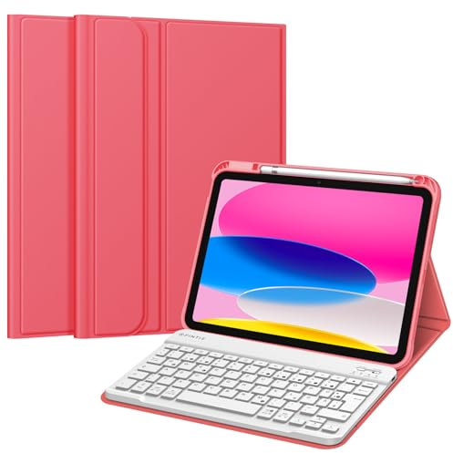 FINTIE Tastatur Hülle für iPad 11.Generation 11 2025, iPad 10. Generation 2022 10.9, Schutzhülle mit TPU Rückschale, Pencil Halter und magnetisch Abnehmbarer Tastatur mit QWERTZ Layout, Pink