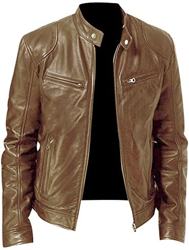 OADOBKICE Fahrradjacke Männer wasserdichte Jacken Für Männer Warme Jacke Motorrad Herren Pu-Lederjacke Herren Bikerbekleidung Lederjacke Mit Multi-Tasche Plus Größe Kunstlederjacke Kaffee M