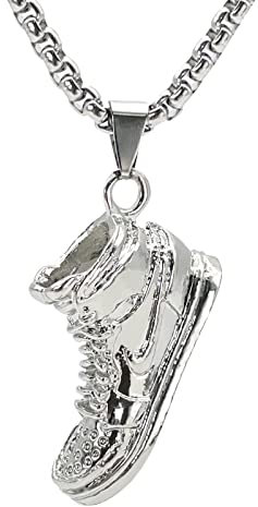 KONFEN Kette Herren Damen mit Anhänger, Silber Schuhe Halskette Wikinger Kette aus Edelstahl für Männer 70cm, Kettenanhänger Edelstahlkette Necklace Pendant Men Ketten Chain Schmuck für Hip Hop Punk