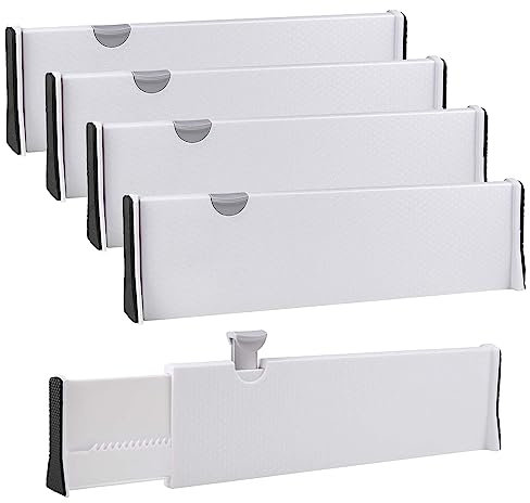 SENENQU 4er-Set Schubladentrenner Küche Verstellbar, 27.6-43.5 CM Plastik Schubladenteiler Hoch - 10CM, Schubladen Organizer für Küche, Kommode, Badezimmer, Schlafzimmer (Weiß)