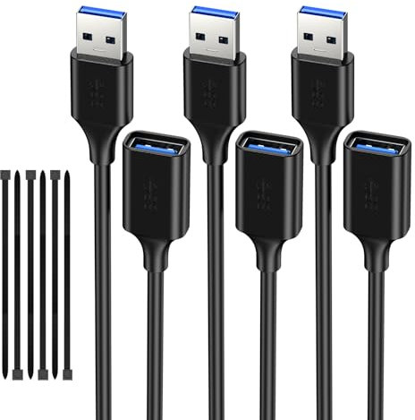 USB Extender Cord 3.3FT（3 Pack）, USB 3.0 Extension Cable, USB A Male to Female, Compatible for USB Flash Drive, Hard Drive, Card Reader, Webcam, Printer, Keyboard, Mouse, Playstation, Xbox, VR Headset