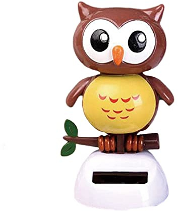 Solar Powered Toy Owl Dancing Figure, Cute Solar Dancing Shaking Head Animals for Car Dashboard Decoration and Desk Ornament (B-Brown)