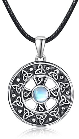 ZIPPICE Keltisches Knoten Halskette 925 Sterling Silber Wikinger Halskette Mondstein Kette Halskette Amulett Schmuck für Herren Damen