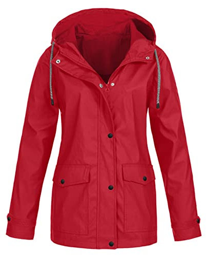Saymany Regenjacke Damen Wasserdicht Atmungsaktiv, Leichte Regenjacke Damen-Jacken, Regenjacke Damen Faltbar Fahrrad Regenjacke Damen Regenjacke Damen Wasserdicht, Laufjacke Damen(1-Red,5XL