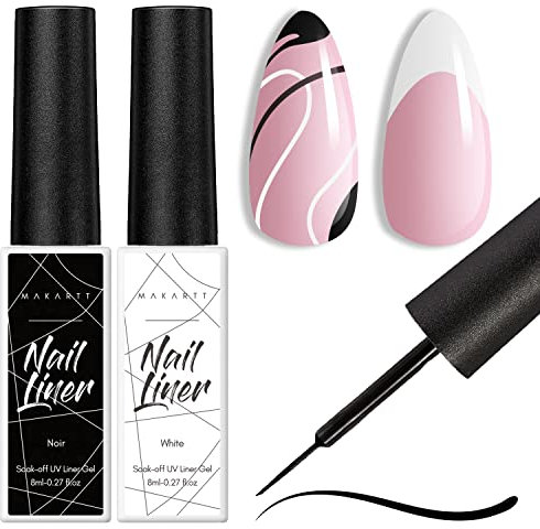 makartt Kit de esmalte de uñas de gel 2,8 ML negro y blanco, gel francés bicolor con arte de uñas para el diseño de uñas del Salón diy, esmalte de uñas curado por rayos ultravioleta con juego